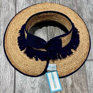 Packable Caya Costa UV Protection Womens Straw Hat with Navy Trim NWT Adjustable